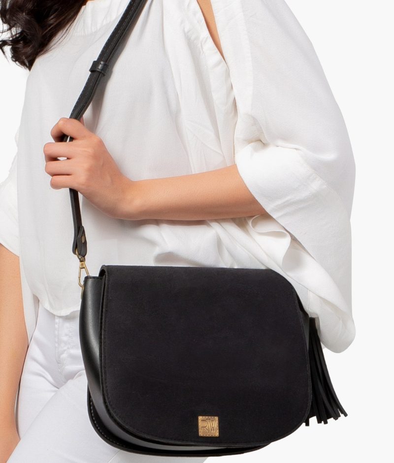 Black suede foldover saddle bag - Image 2