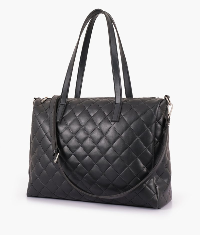 Black quilted carryall tote bag - Image 2