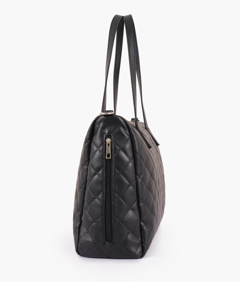 Black quilted carryall tote bag - Image 3