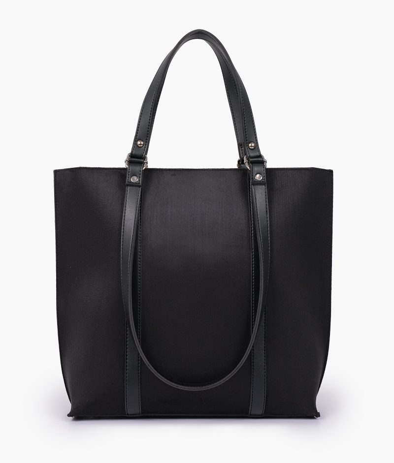 Black suede double-handle tote bag - Image 5