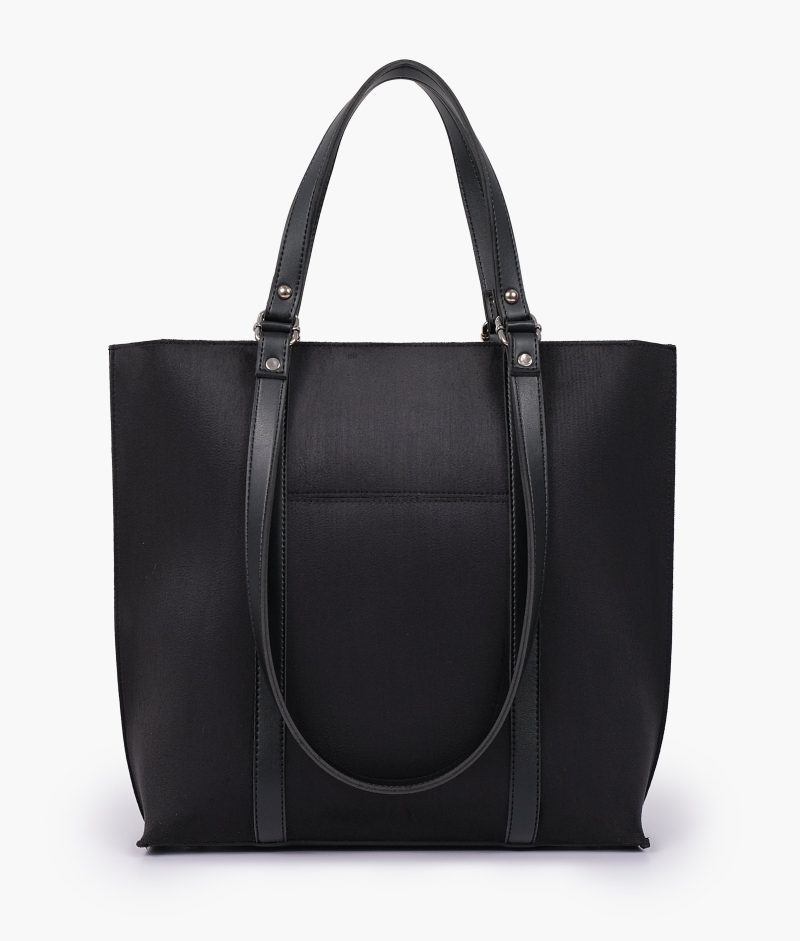 Black suede double-handle tote bag - Image 3