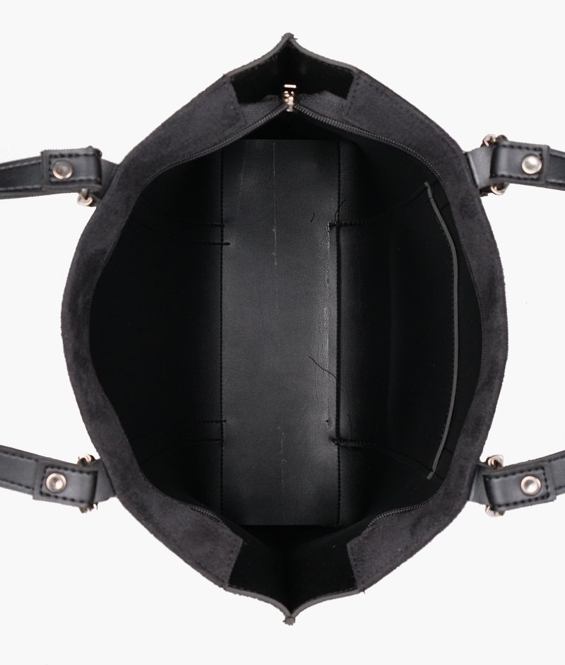 Black suede double-handle tote bag - Image 8