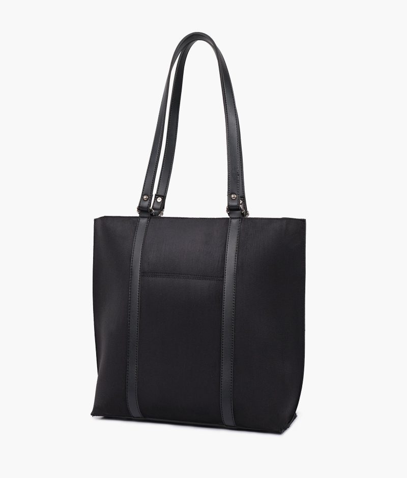 Black suede double-handle tote bag - Image 4