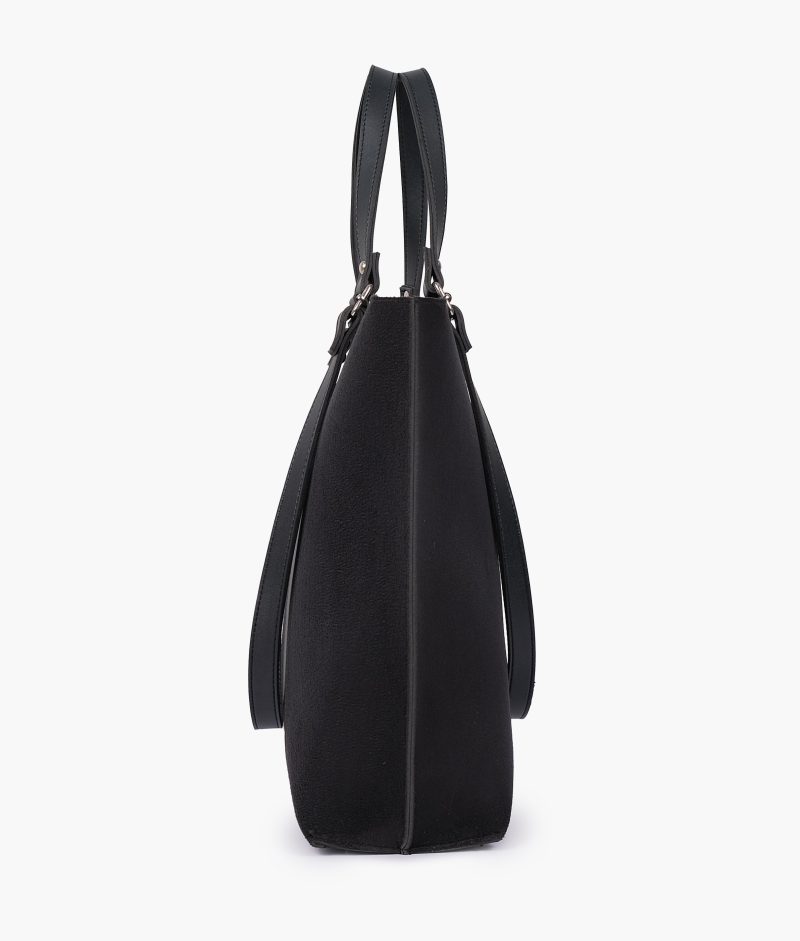 Black suede double-handle tote bag - Image 6