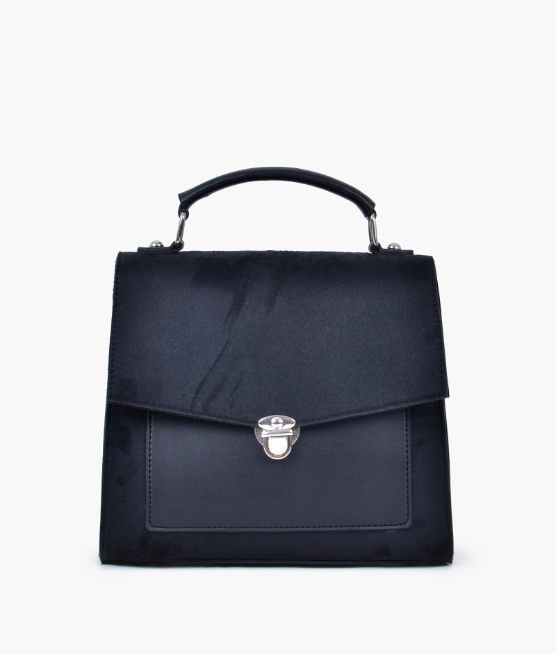Black suede push-lock messenger bag - Image 3