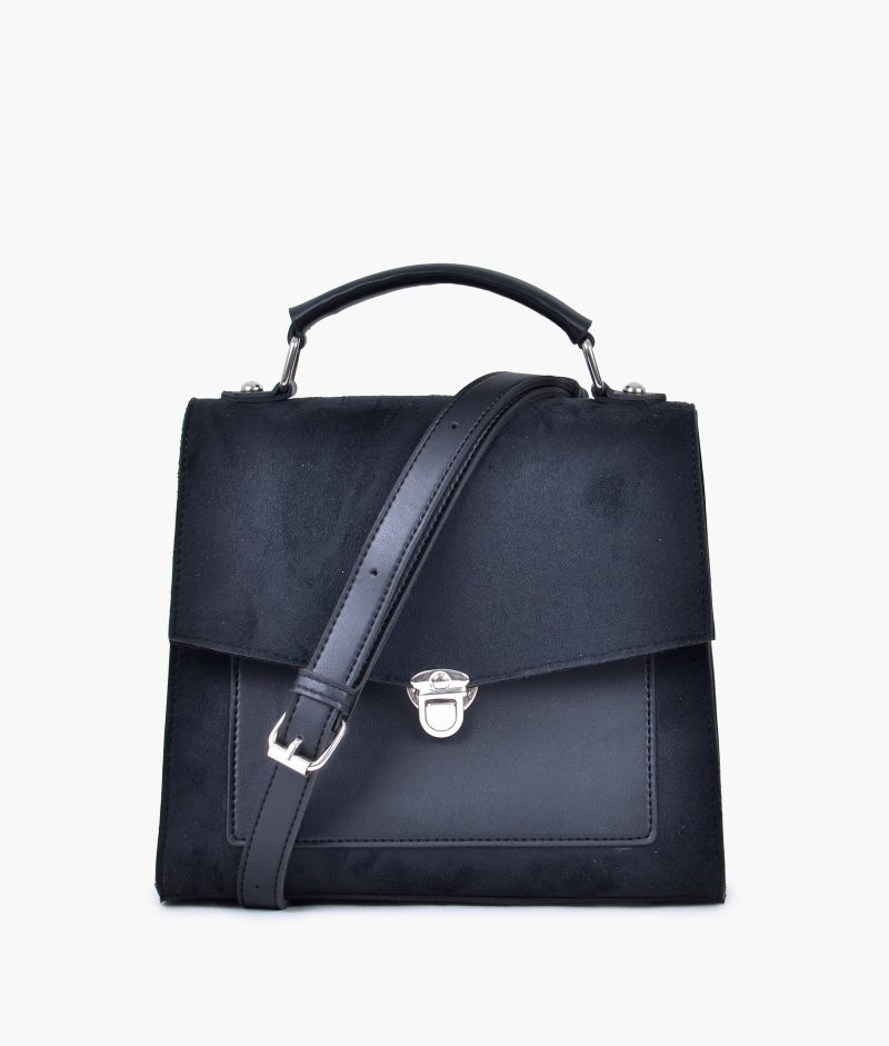 Black suede push-lock messenger bag - Image 2