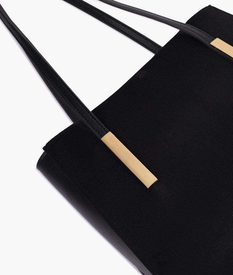 Black suede zipper shoulder bag with long handle - Image 6