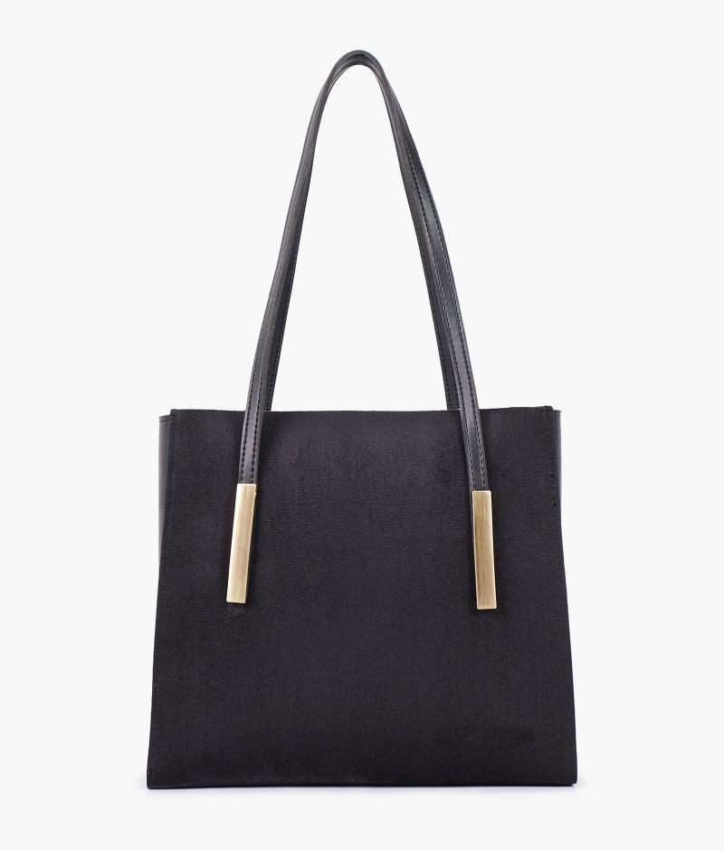 Black suede zipper shoulder bag with long handle - Image 3