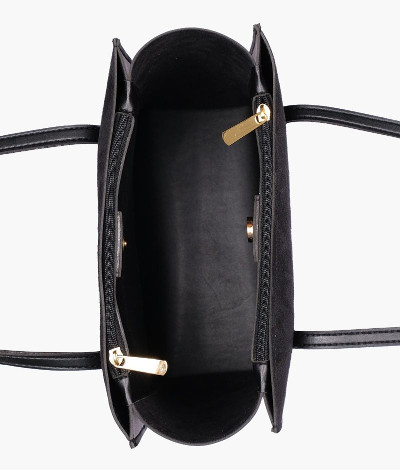 Black suede zipper shoulder bag with long handle - Image 8