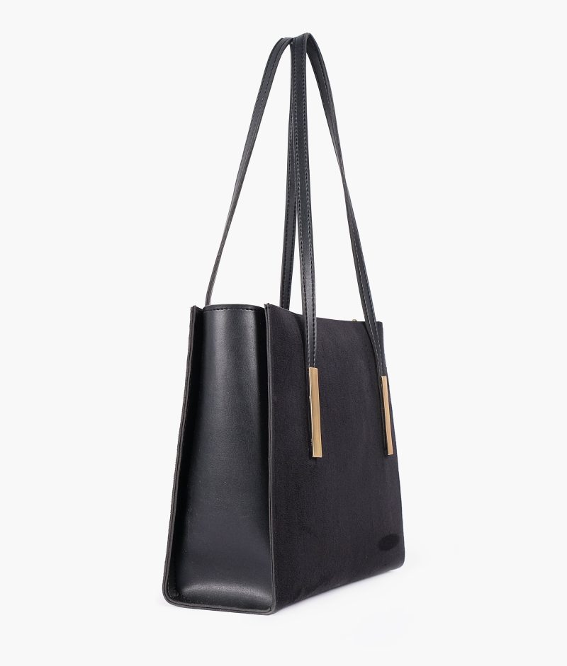 Black suede zipper shoulder bag with long handle - Image 4