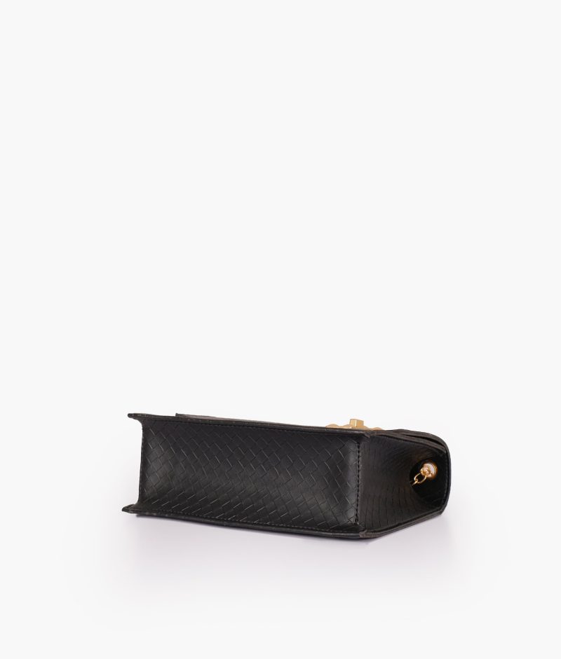 Black weaved chain shoulder bag with twist lock - Image 5