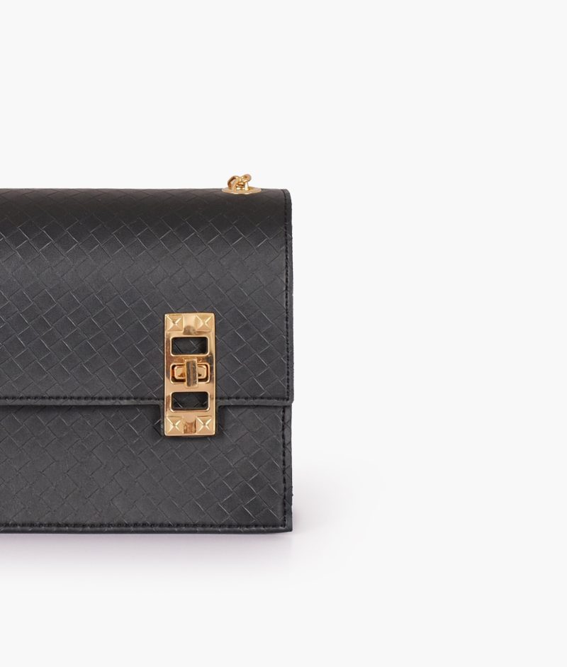 Black weaved chain shoulder bag with twist lock - Image 4