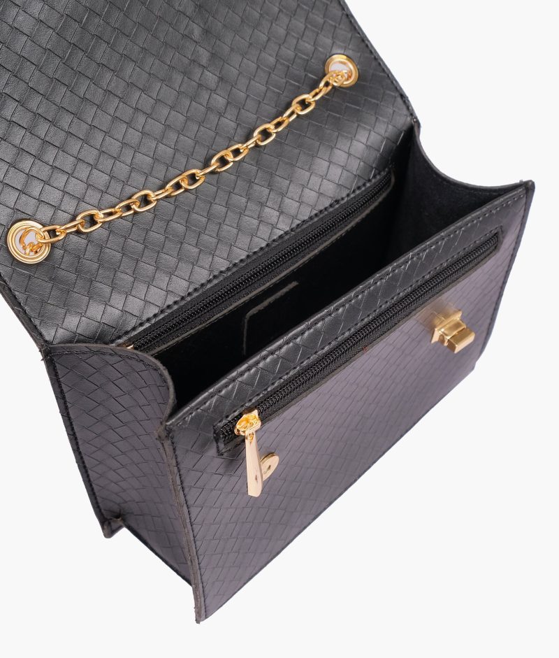 Black weaved chain shoulder bag with twist lock - Image 6