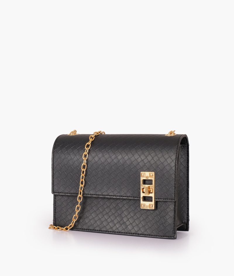 Black weaved chain shoulder bag with twist lock - Image 3