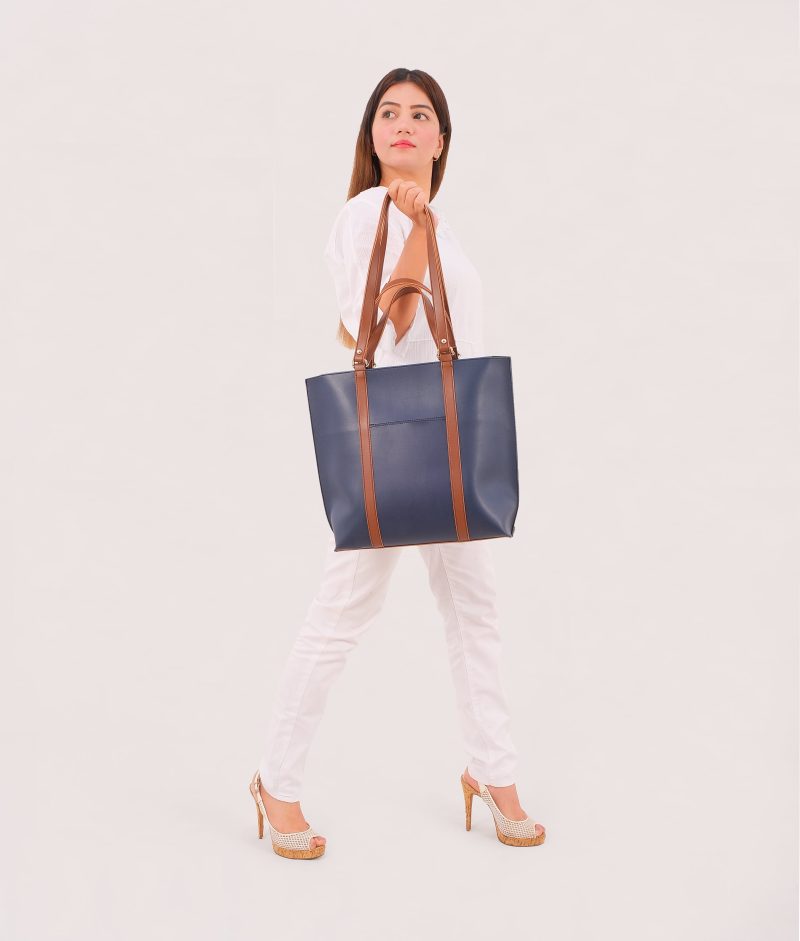 Blue and brown double-handle tote bag - Image 9