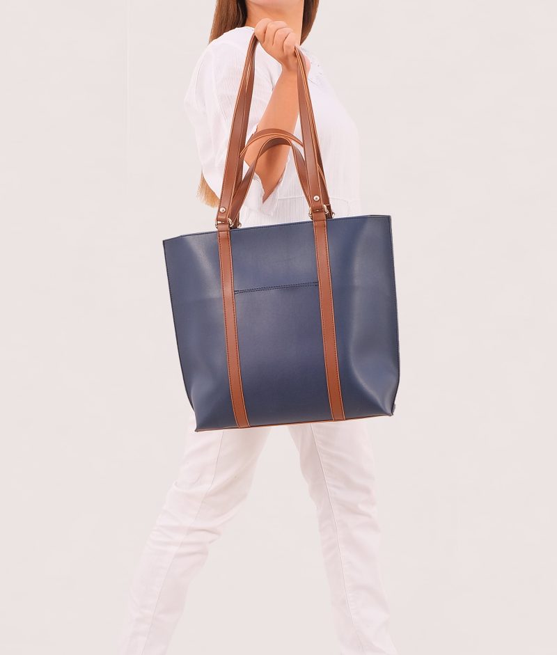 Blue and brown double-handle tote bag - Image 2