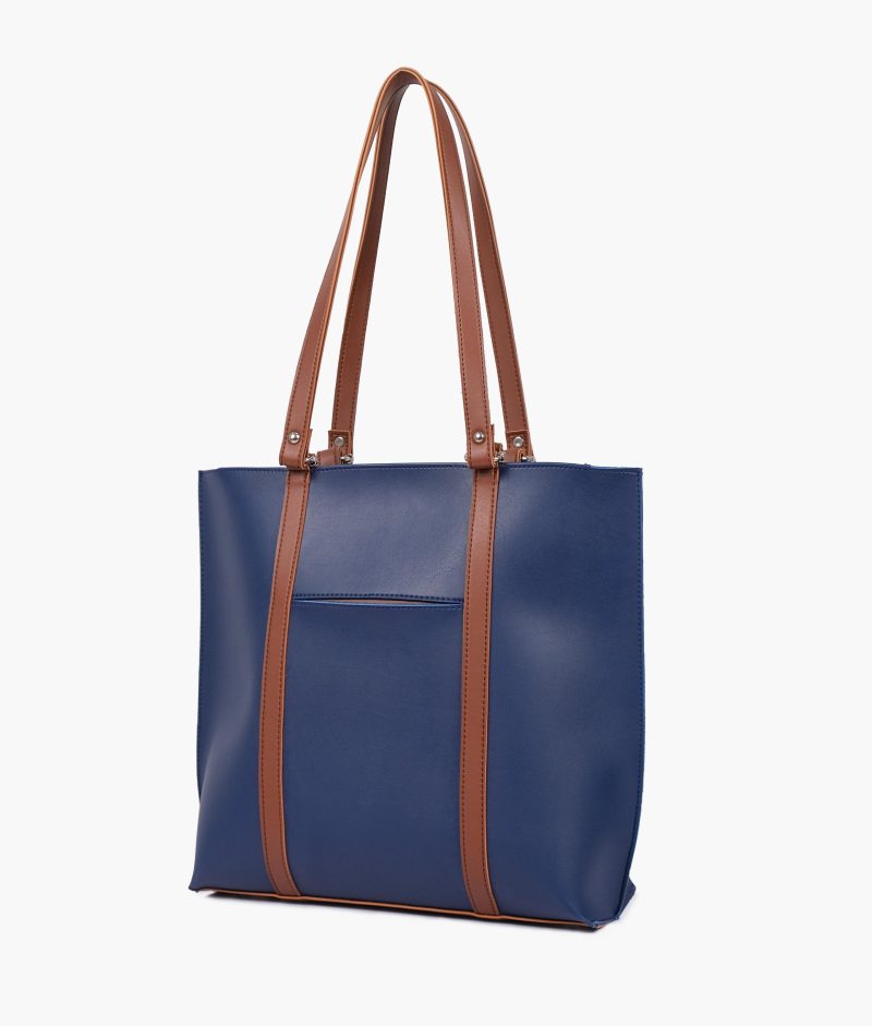 Blue and brown double-handle tote bag - Image 4