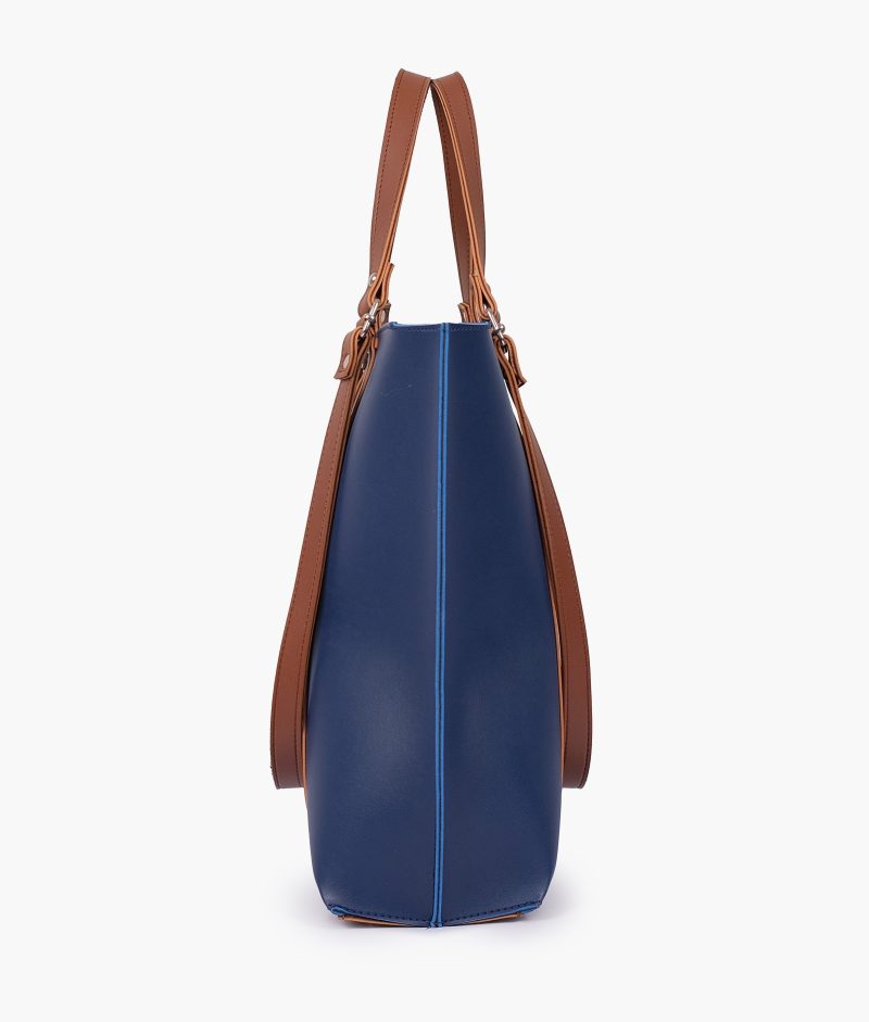 Blue and brown double-handle tote bag - Image 6