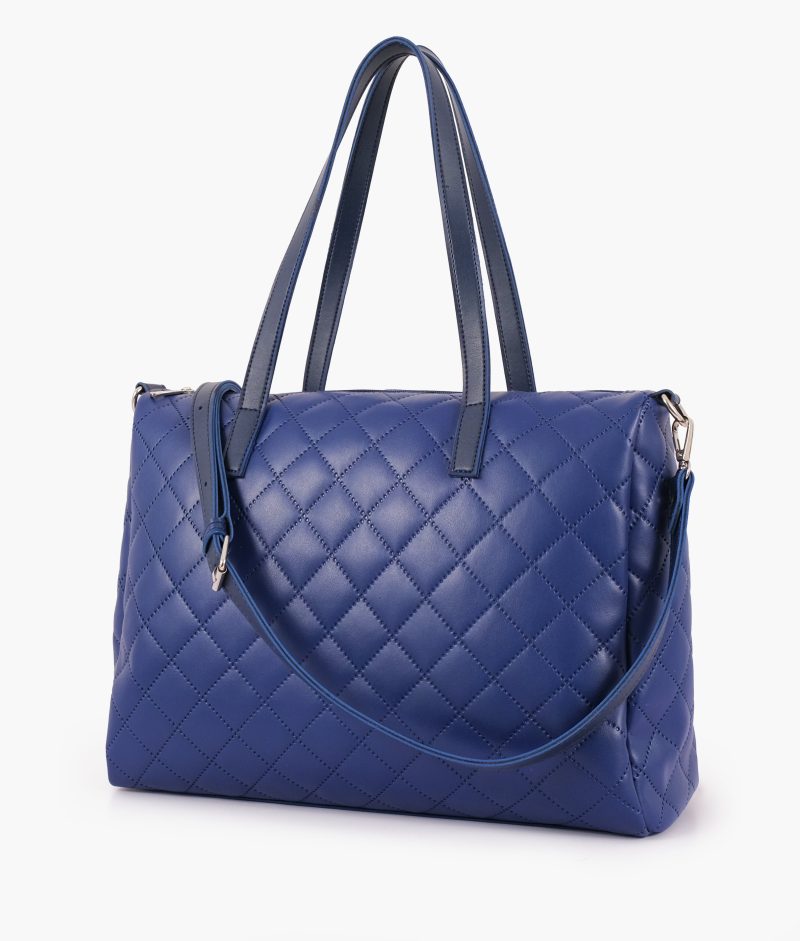 Blue quilted carryall tote bag - Image 2