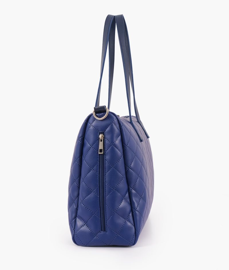Blue quilted carryall tote bag - Image 3