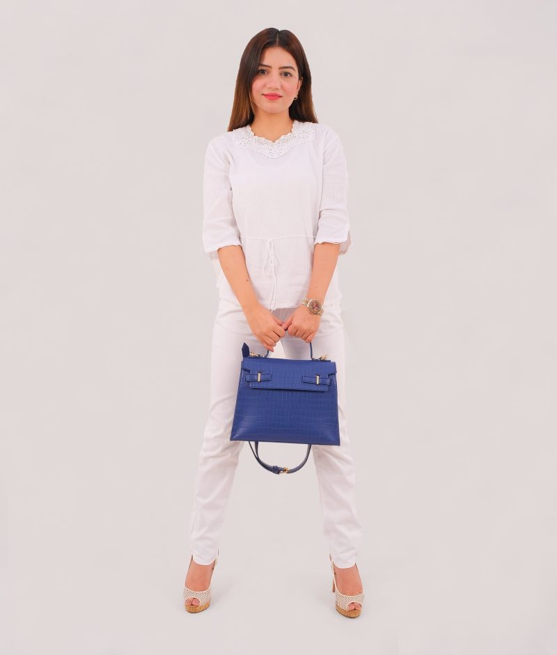 Blue top-handle crocodile mini bag - Image 9