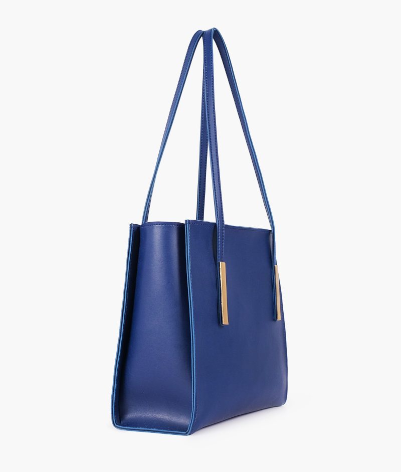 Blue zipper shoulder bag with long handle - Image 4