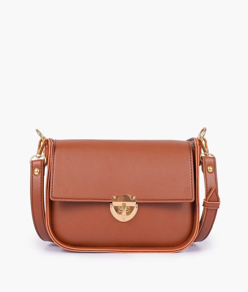 Brown saddle bag with twist lock - Image 4
