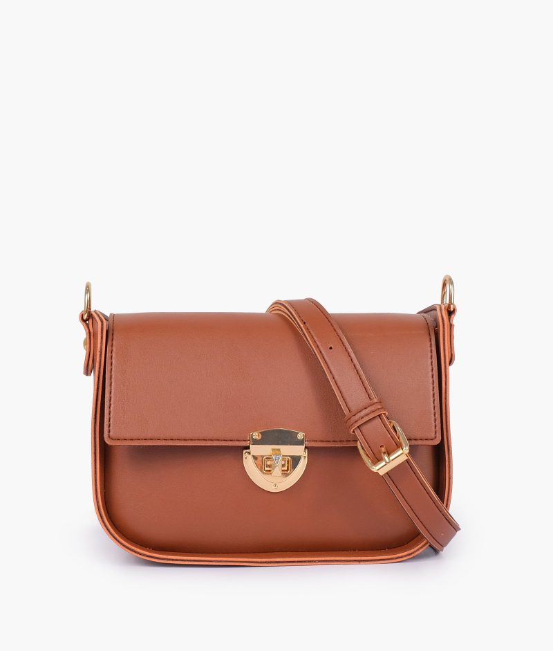 Brown saddle bag with twist lock - Image 3